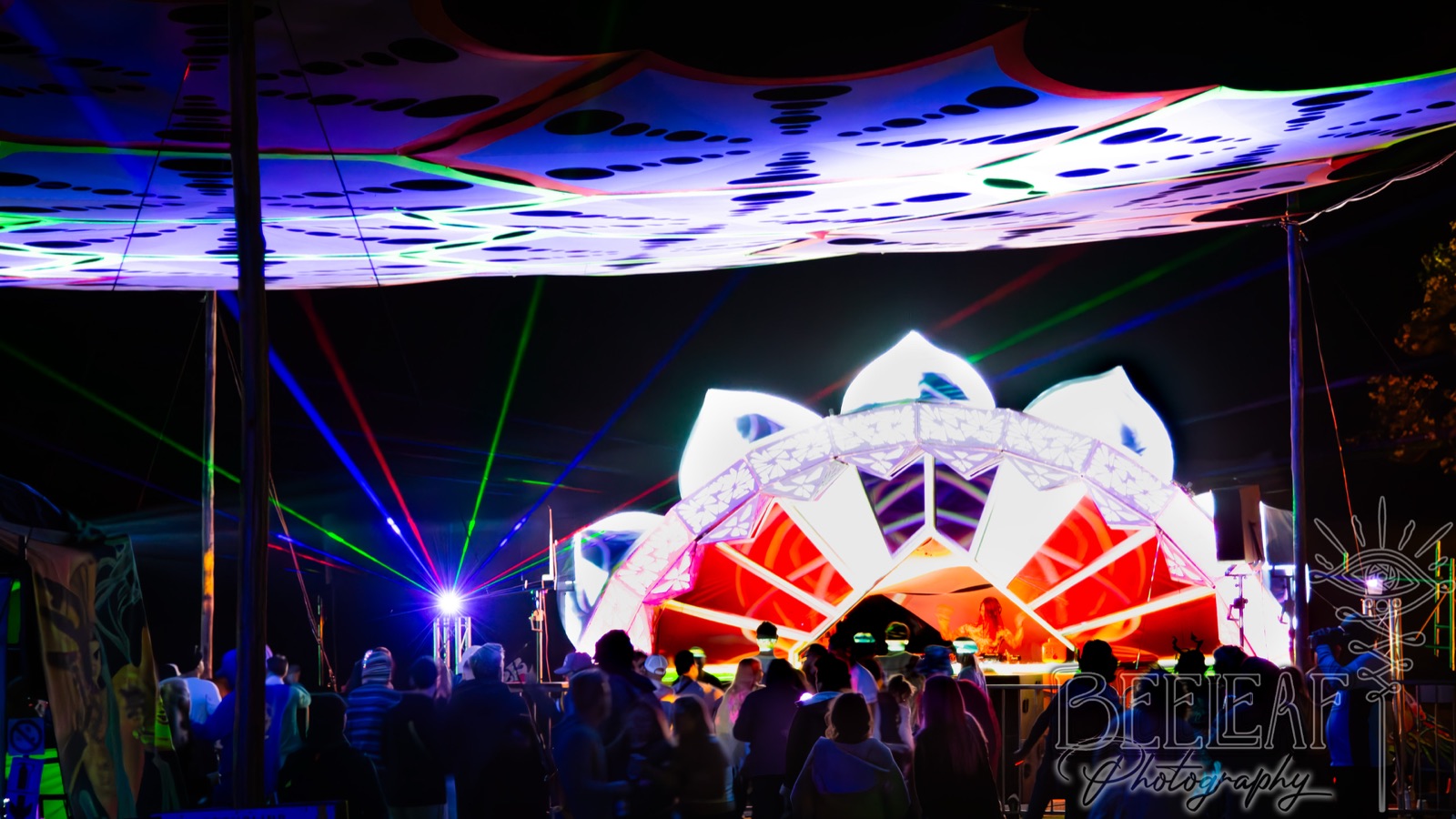 The stage lit up at night, Earthdance Cape Town 2025